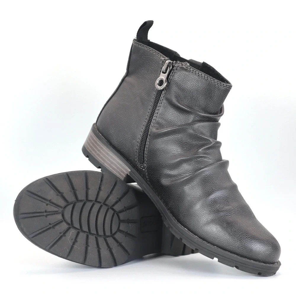Sporto Misty Ankle Boots Womens 8.5M Black Ruched Faux Fur Lined Casual Booties